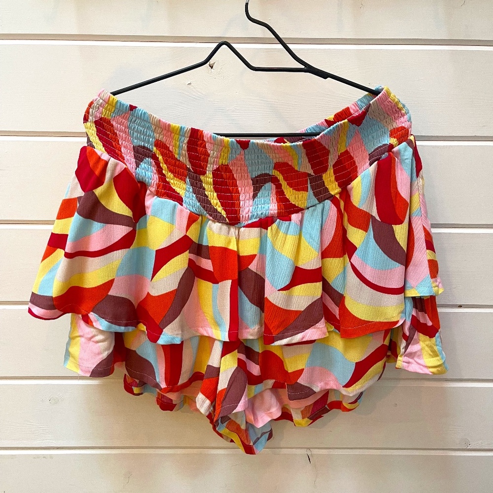 Bright Color Patter Layered Shorts